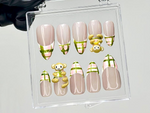 Kawaii Monkey Press On Nails | 3D Animal Fake Nails | Plaid & Monkey Nail Art | Pastel French Tips Press Ons | Kawaii Nails | HB908YC