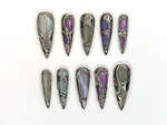 Futuristic Metallic Press On Nails | Silver Frame Nail Art | Gemstone Inspired Handmade Nails | Gray & Purple Luxury Nail Set | HC1158BC