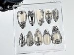 Gothic Chrome Press On Nails | Silver Gothic Fake Nails | Punk Rock Chrome Nail Art | 3D Cross Gothic Press Ons | Fashion Nails | HB889YK