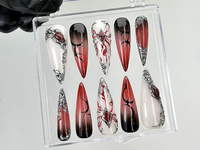 Gothic Fantasy Press On Nails | Dark Glam Fake Nails | 3D Red & Black Flame Nail Art | Handmade Dark Press Ons | Blood Nail Art | HB879YC