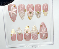 Soft Nude Seashell 3D Press On Nails | Starfish, Shell & Floral Nail Art | Handmade Pastel Nude Beach Nails | HC987EK