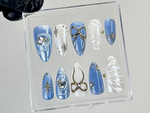 Blue Pearl Star Press On Nails | 3D Bow & Star Design Fake Nails | 3D Bow Star Nail Art | Handmade Artistic Press Ons |Luxury Nails |HC875YK