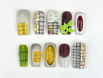 Abstract Texture Press On Nails, Mixed Media Artisan Nails with 3D Foliage, Handcrafted Gemstone and Mosaic Tile Reusable Nails, JB306HC