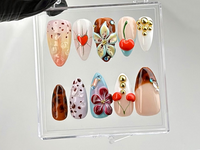 Holiday Sparkle Press On Nails | Red And White Crystal Embellished Acrylic Nails | Summer Wonderland Fake Nails | Luxury Press On Nails| HB624YC