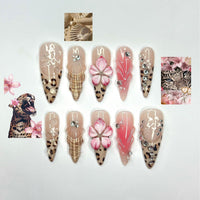 3D Hibiscus Flower & Tropical Muse Nails | Ethereal Goddess Press Ons | Luxury Seashell Art Nails |Nude Pink Floral Summer Nails | JB360IC