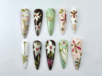 Oriental Floral Press On Nails | Floral Dragonfly Nail Art | Vintage Painted Flower Fake Nails | Inspired by Asian Jewelry | JB739YK