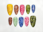 Celestial Carved Texture Press On Nails | Abstract Nature Nail Art | Earth Element Nail Set | 3D Carved Nails | Colorful Press Ons | JB932H