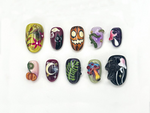 Fantasy Forest Halloween Nails | Pumpkin & Black Cat Press Ons | 3D Mushroom Nail Art | Magical Spooky Handmade Nails | JC1146BC