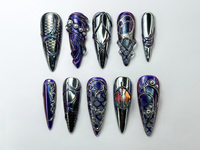 Metallic Dragon Scale Press-On Nails | Gothic Fantasy Inspired Set | Unique 3D Chrome Press-Ons | Cyberpunk And Gothic Nails | JB725HC