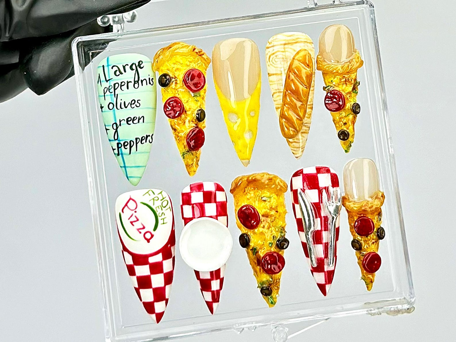 Pepperoni Pizza Nails By Dorynail | 3D Food Fake Nails | 3D Novelty Nail Art | Gift for Pizza Lovers Acrylic Nails | 3D Pizza Nails |HB818Y