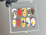 Kawaii Brunch Press On Nails | 3D Food Nail Art | Strawberry Waffle Press Ons | Funny Food Fake nails | Egg & Strawberry Nails | HB955YC