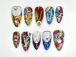Stained Glass Fantasy Press On Nails | Hand-Painted Mosaic Nail Art | Sparkly Abstract Rainbow Design | Festival Boho Press On Set | JC786HC