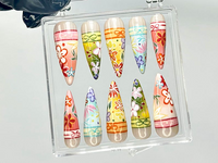 Kimono-Inspired Press On Nails | Japanese Floral Fake Nails | Japanese Kimono Nail Art | Traditional Bright Floral Press Ons | HB917YK