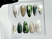 Jade Garden Serenity Press On Nails | Chinese Ink Painting Style | Lotus Bloom & Jade Charm Nails | Elegant Floral Nail Art | HB1018EK