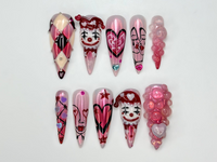 Combo Sweet Valentine Picnic Press On Nails 3D Heart Candy Cherry Nail Art Handmade Valentine Nail Set DB17L