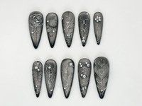 Elegant Silver Gothic Press-On Nails | Intricate Butterfly and Rose Silver Nails | Luxury Silver Gothic | Butterfly & Rose Design | JC630LC