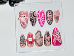 Cute Monster 3D Press On Nails | Pink Glitter Punk Fake Nails | Hot Pink Y2K Nail Art |Indie Star Punk Kawaii Nails |Alt Star Chain |HB929YC