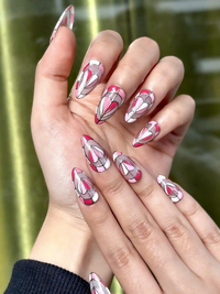 Stained Glass Valentine Press On Nails | Pink White Art Nails | Luxury Valentine Nail Design | Gift For Valentine | Gift For Her | HC1241HC