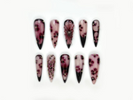Fall Rose Luxe Press On Nails | Pink & Brown Autumn Glam Nails | 3D Bow and Rose Accents | Elegant Metallic Nail Design | HB1099EK