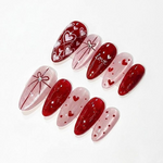 Valentine?M¨´¨¹ Day Heart Press On Nails | Red & Pink Romantic Nail Set | Handmade Gift for Girlfriend | Elegant Stiletto Fake Nails | HC999GC