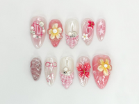 Blush Pink Custom Press On Nails | Handcrafted Floral & Pearl Nail Art | Romantic French Tip Design | Pastel Dream Nail Set | JC662HK