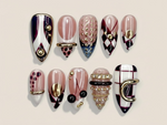 Gold Ring Luxury Press On Nails | Pearl Nude & Gold Hardware Nails | Luxury Gilded Almond Nail Art | High Fashion Jewelry Nail Set | JB296EC