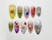 Kawaii Cat Press On Nails | Y2K Cute Kitty Nails | Colorful Nails | Harajuku Pop Nail Art | Handmade Cute Press Ons | JB313HC