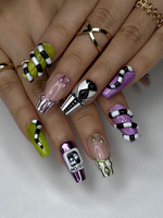 Spooky Stripes Press On Nails | Beetle-Inspired Gothic Nail Art | Handmade Creepy Cute Nails | Halloween Party Nail Art
