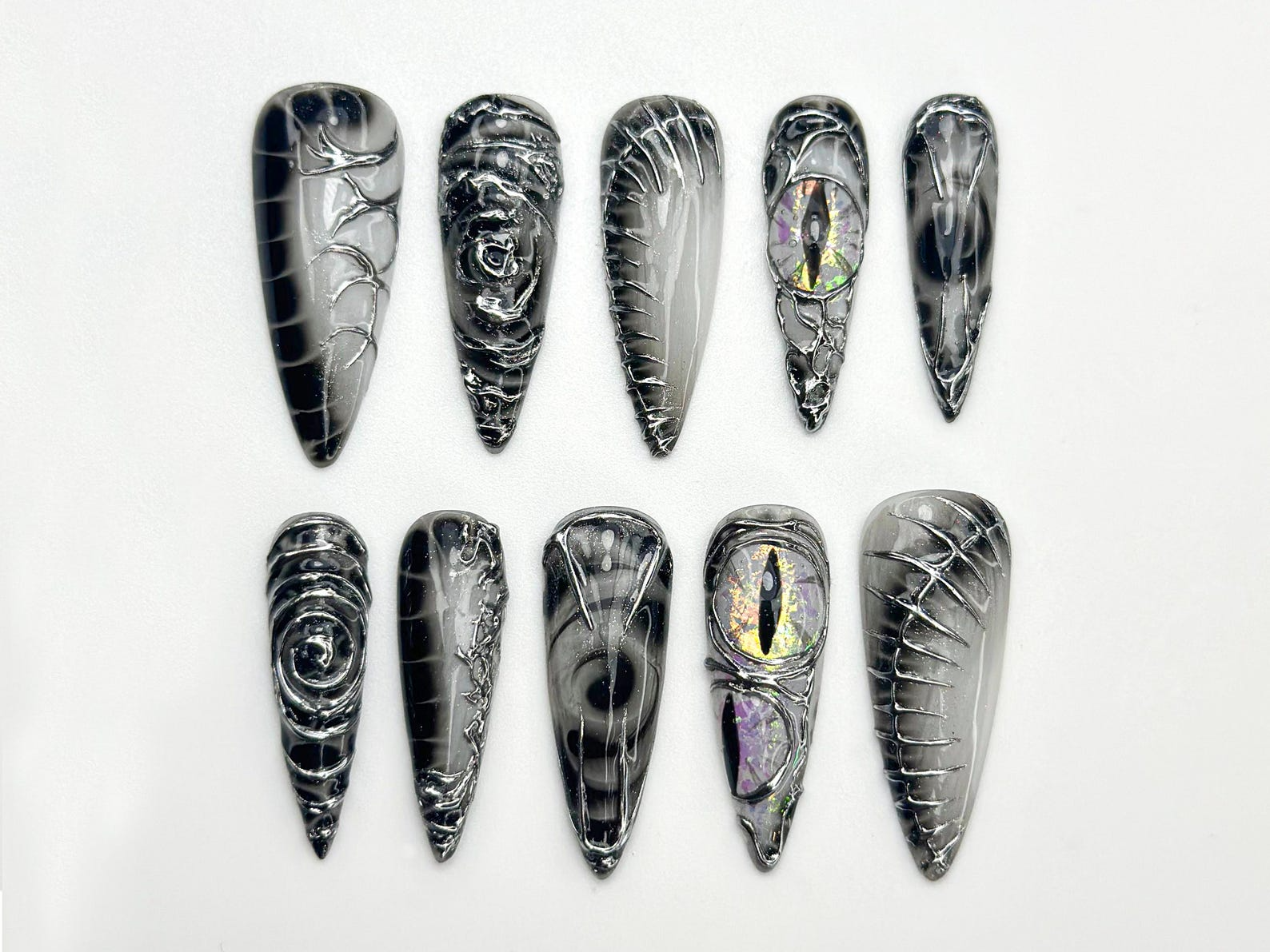 Dragon Gothic Press On Nails | Black 3D Nail Art | Dark Mystic Scale Nails | Handmade Dragon Claw Press Ons | Unique Fantasy Nails | JB801HC