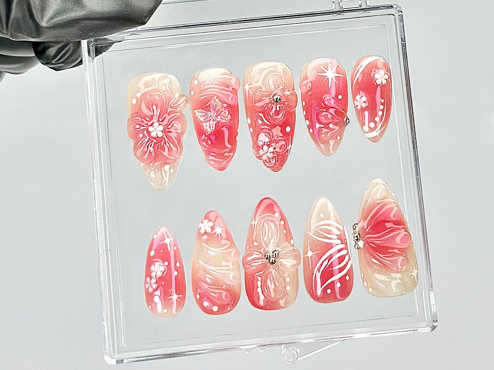Blossom Spring Press On Nails By DoryNails |Sakura Pink Spring Fake Nails |Romantic Floral Acrylic Nails | Spring Inspired Nail Art |HB813YT