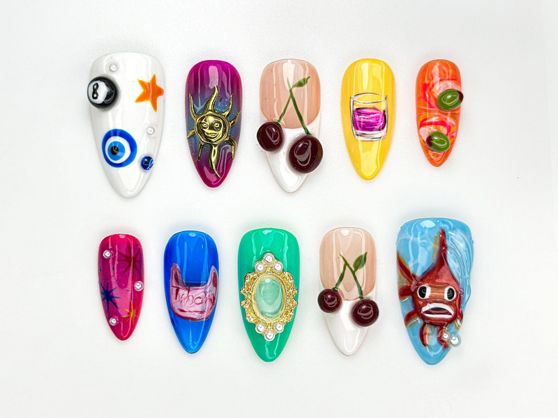 Pop Art Custom Press On Nails | Vintage Eye & Fish Nail Art | Handmade Funky Artcore Nails | Retro Eclectic Press Ons | JB882HC