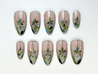 Stained Glass Floral Press On Nails | Neutral Floral Press Ons | Nude & Metallic Fake Nails |Elegant Bridal Nail Art |Wedding Nails |HB778YC