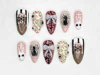 Creepy Cute Teddy Press On Nails | 3D Bear & Bow Nails | Gothic Pastel Floral Nail Art | Soft Horror Pink Press Ons | JB907HC