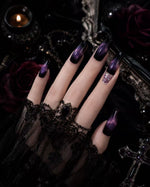Dark Elegance Nails ¨C Luxury Gothic Chic Press-Ons Black-to-Gray Gradient Nails with Metallic 3D Accents Rebel & Glam ¨C Reusable Stick-On Luxury Nails/0001