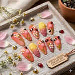 3D Bee & Ladybug Press-On Nails Spring Floral Insect Fake Nails 3D Tulip & Daisy Nail Art Set Cute Pastel Garden Nails/014