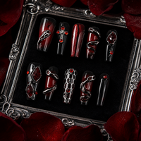 Dark Elegance Nails ¨C Luxury Gothic Chic Press-Ons Black-to-Gray Gradient Nails with Metallic 3D Accents Rebel & Glam ¨C Reusable Stick-On Luxury Nails/0003