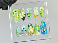 Whimsical Duck Almond Nails | Fairy-Tale Pond Nail Art | Artistic Cottagecore Fake Nails | Fantasy Water-Themed Nails |Kawaii Nails |HB765YC