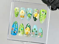 Whimsical Duck Almond Nails | Fairy-Tale Pond Nail Art | Artistic Cottagecore Fake Nails | Fantasy Water-Themed Nails |Kawaii Nails |HB765YC