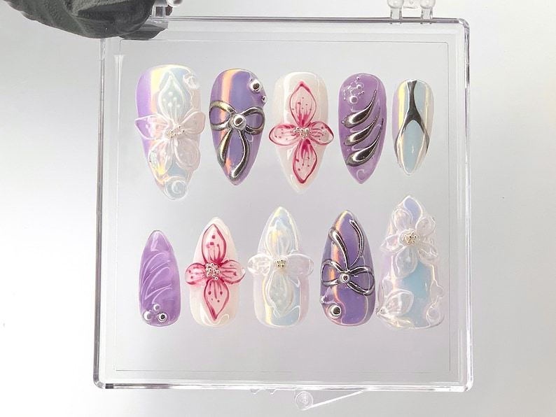 Botanical Bliss Press On Nails | Floral Elegance Acrylic Nails | Garden Chic Press Ons | Blooming Beauty Nail Art | Flower Power | HB535YL