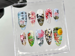 Japanese-Inspired Koi Fish Almond Nails | Asian-Inspired Scenic Fake Nails | Serene Waters Nail Art | Lotus and Bamboo Fake Nails | HB716YC