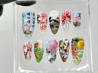 Japanese-Inspired Koi Fish Almond Nails | Asian-Inspired Scenic Fake Nails | Serene Waters Nail Art | Lotus and Bamboo Fake Nails | HB716YC