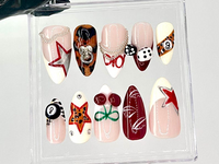 Leopard and Chain Accent Press On Nails | Gaming Themed Nail Art | Stylish Red Star Fake Nails | Leopard Print Accent Press Ons | HC726YC
