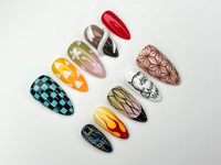 Demon Slayer Anime Press On Nails | Cosplay Character Nail Art | Flame Snake Nail Set | Caro Geometric Press Ons |JC1111BK