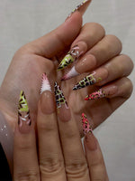 Modern Garden French Press On Nails | Playful Floral & Polka Dot Nails | Luxury Nude Base Press Ons | Playful Garden Nail Art | HC1273EC