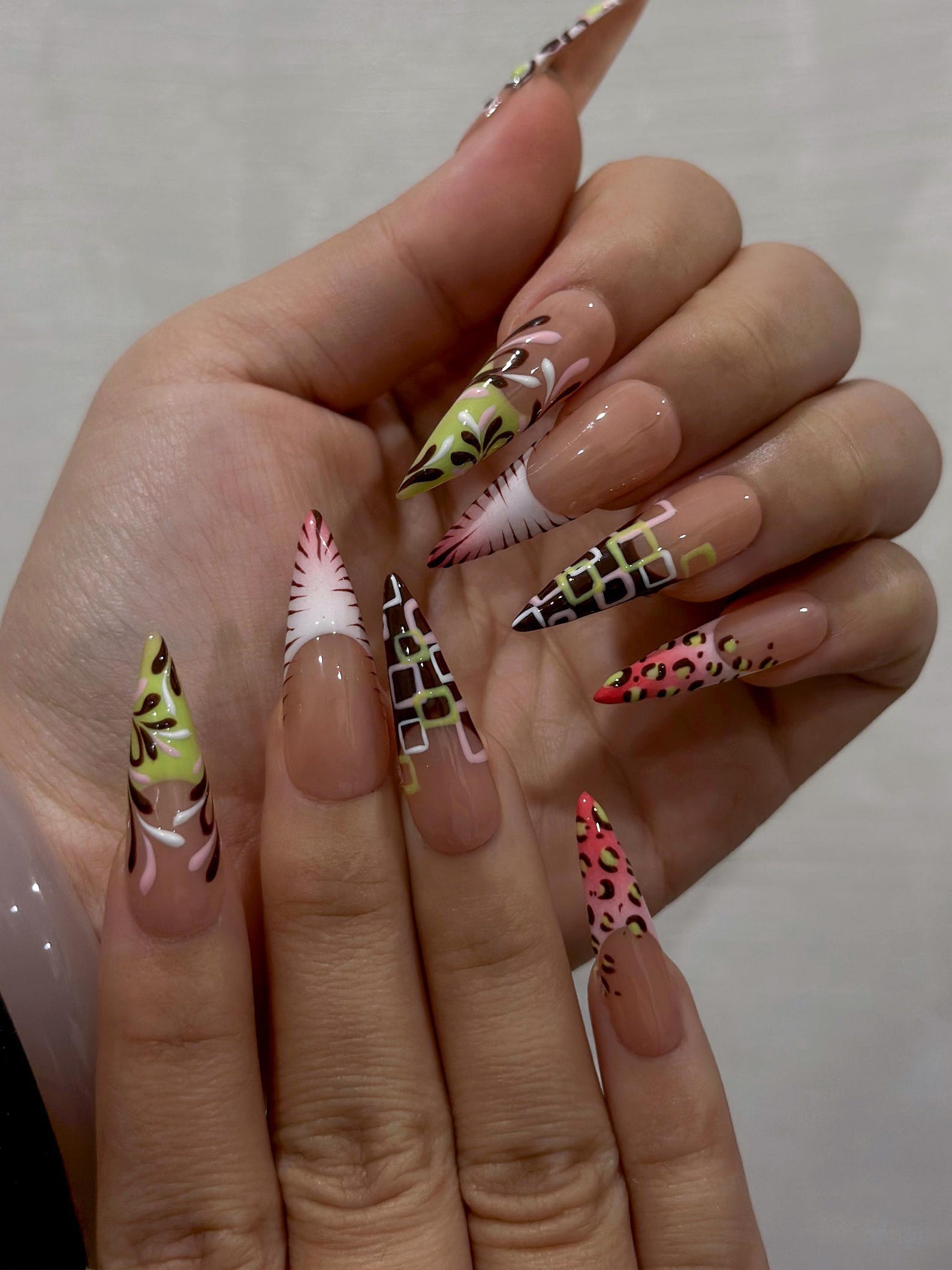 Modern Garden French Press On Nails | Playful Floral & Polka Dot Nails | Luxury Nude Base Press Ons | Playful Garden Nail Art | HC1273EC