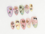Cute Kitty and Bow Press-On Nail Set | Perfect for Pet Lovers | Kawaii Cat-Themed Press On Nails for Cute Style| Handmade Design |JB644LK