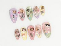 Cute Kitty and Bow Press-On Nail Set | Perfect for Pet Lovers | Kawaii Cat-Themed Press On Nails for Cute Style| Handmade Design |JB644LK
