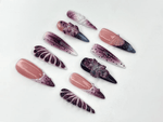 Elegant Purple Bloom Press On Nails | 3D Floral Ombre Nail Art | Nude Pink Handmade Nails | Luxury Artistic Long Set | JB1152BK