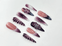 Elegant Purple Bloom Press On Nails | 3D Floral Ombre Nail Art | Nude Pink Handmade Nails | Luxury Artistic Long Set | JB1152BK
