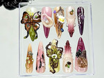 Nature Inspired Press On Nails | 3D Butterfly & Pearl Details Fake Nails | Fantasy Forest Nail Art | 3D Mushroom, Orchid Press Ons | HB933YC